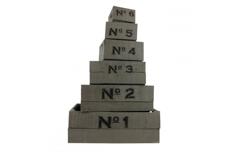 Decoration material set nummer kisten grijs (set van 6) 