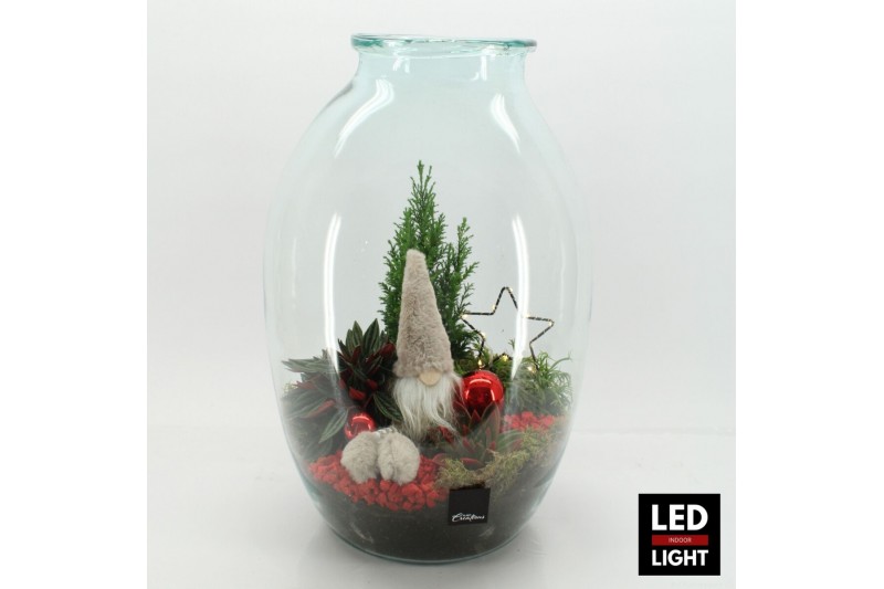 Arrangementen kerst XMAS-25314LED Kerst creatie terrarium 4 pp 