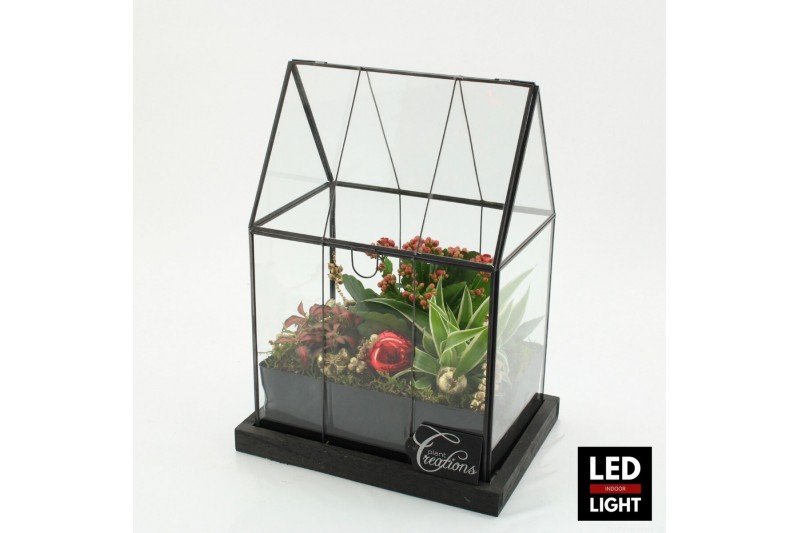 Arrangementen kerst XMAS-25220LED Kerst creatie terrarium 3 pp 