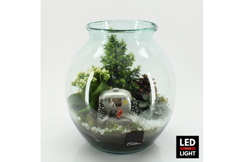Arrangementen kerst XMAS-25313LED Kerst creatie terrarium 3 pp 