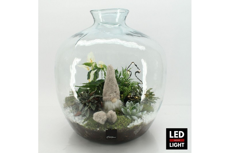 Arrangementen kerst XMAS-25319LED Kerst creatie terrarium 5 pp 